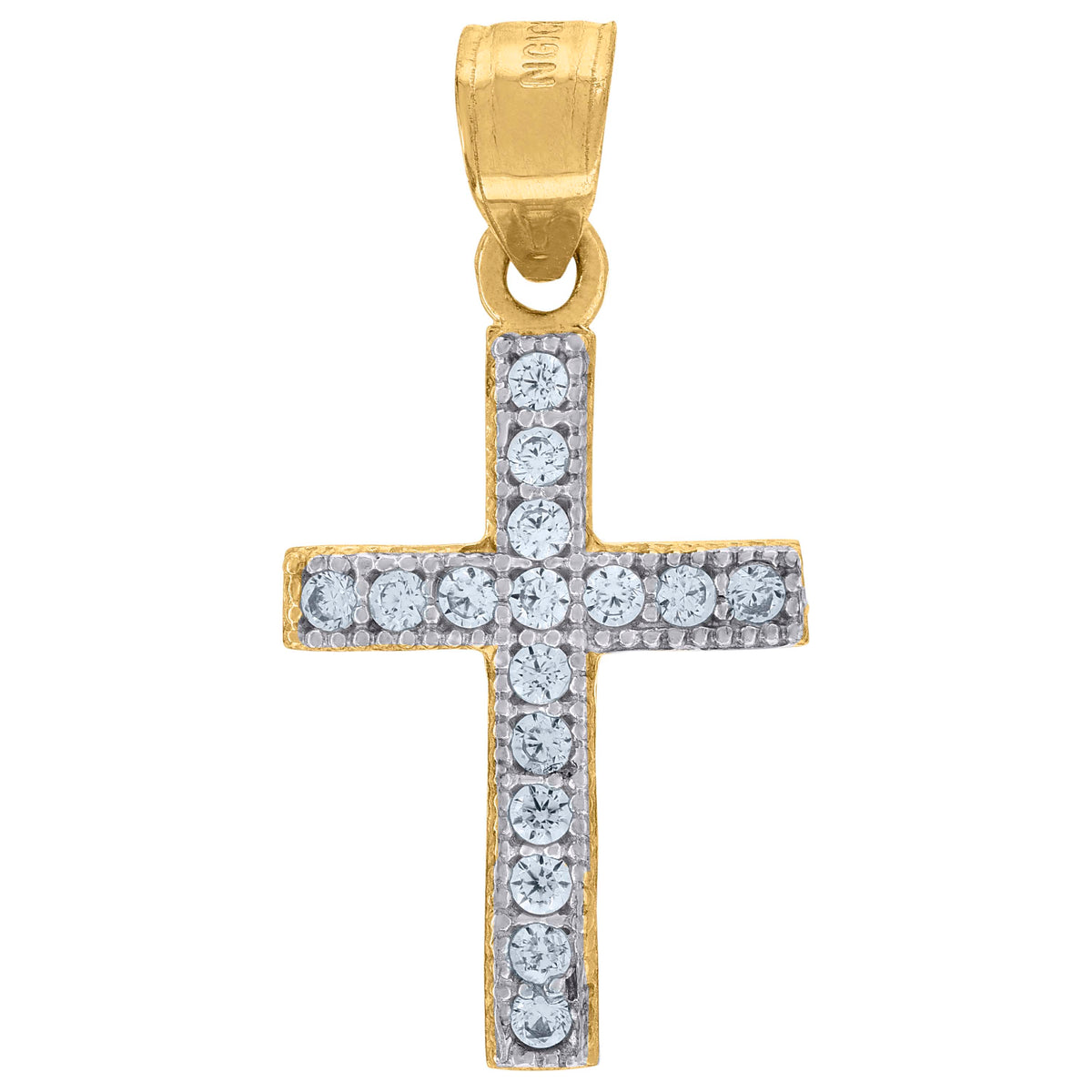 10kt Two-Tone Gold Mens Women Cubic Zirconia Cubic-Zirconia Cross Religious Charm Pendant