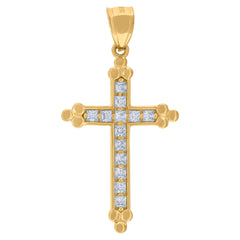 10kt Yellow Gold Mens Women Cubic Zirconia Cubic-Zirconia Budded Cross Religious Charm Pendant