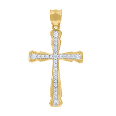 10kt Gold Two-Tone Cubic-Zirconia Mens Cross Religious Charm Pendant