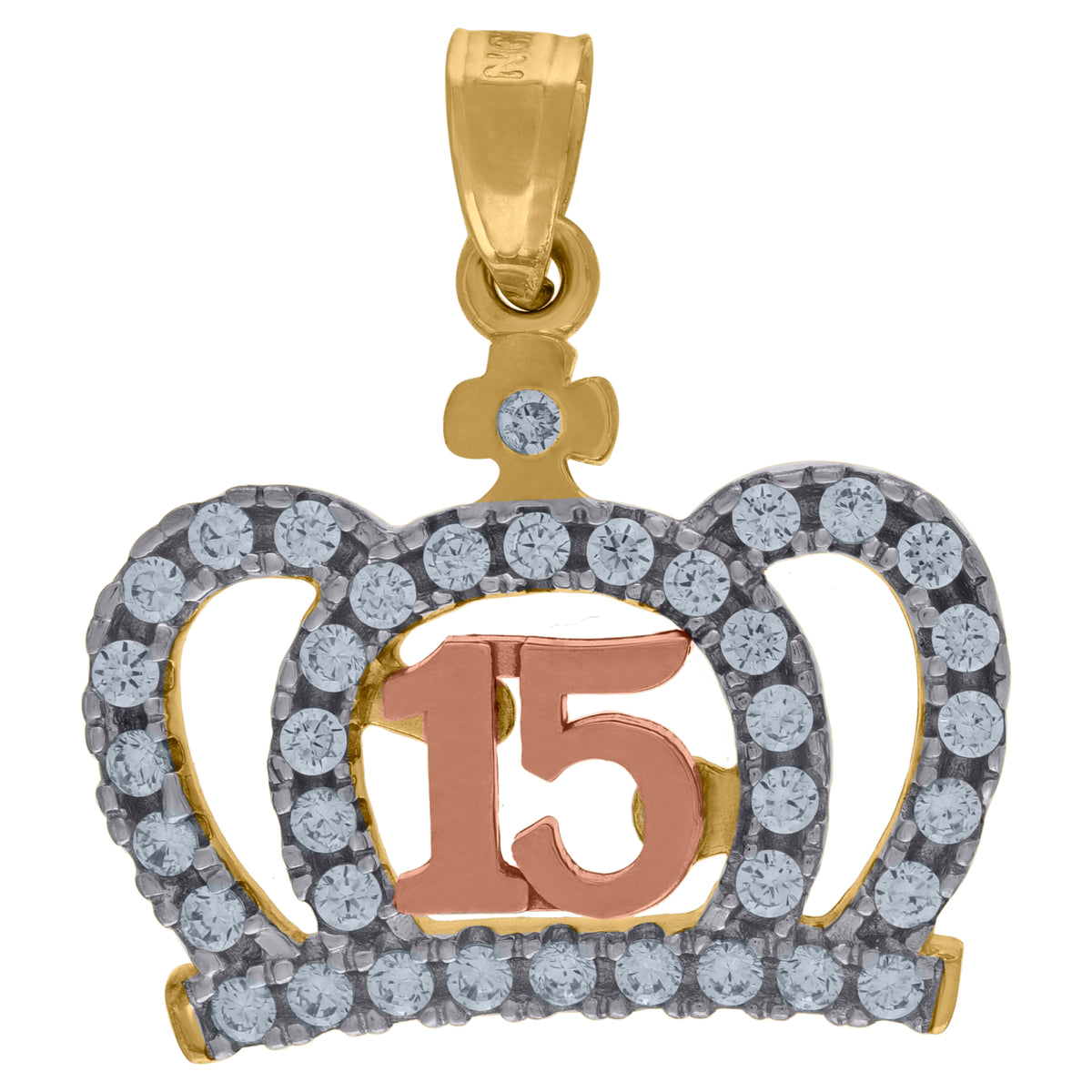 10kt Gold Tri-Color Diamond-Cut Womens 15 Anos Quinceanera Charm Pendant