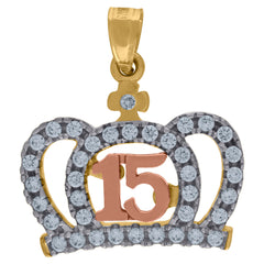 10kt Gold Tri-Color Diamond-Cut Womens 15 Anos Quinceanera Charm Pendant