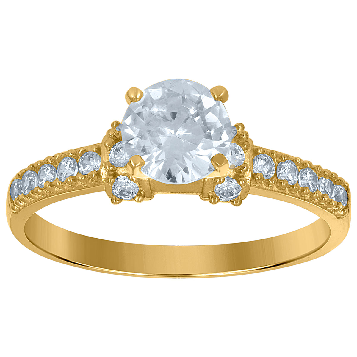 10kt Yellow Gold Womens Cubic-Zirconia Engagement Ring