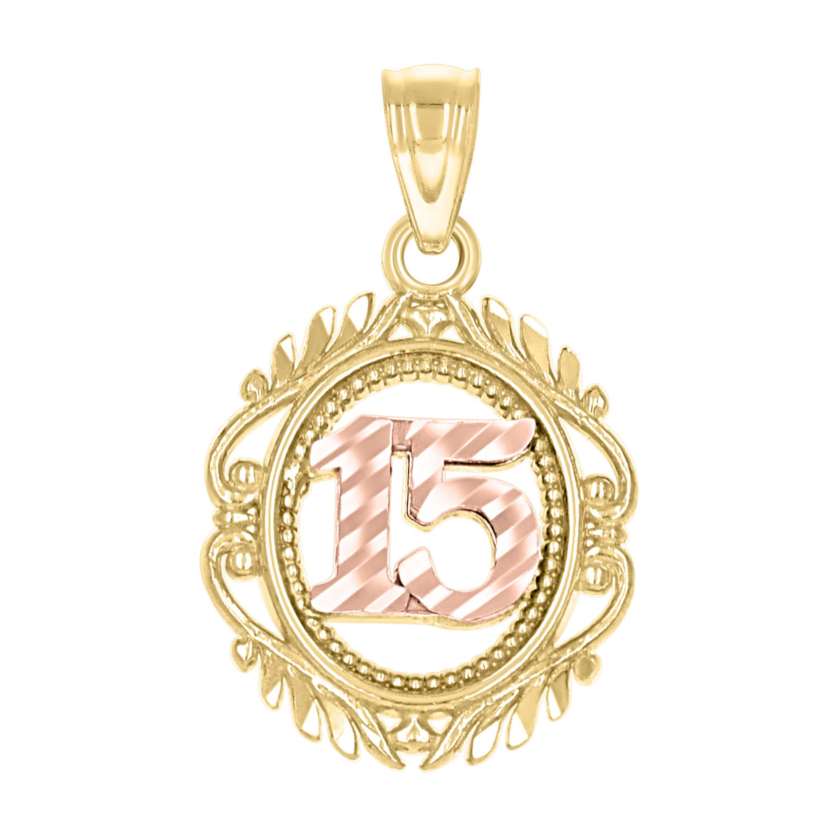 10kt Two-Tone Gold Womens Sweet 15 Anos Quinceanera Charm Pendant