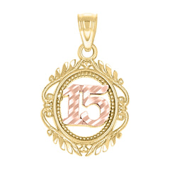 10kt Two-Tone Gold Womens Sweet 15 Anos Quinceanera Charm Pendant