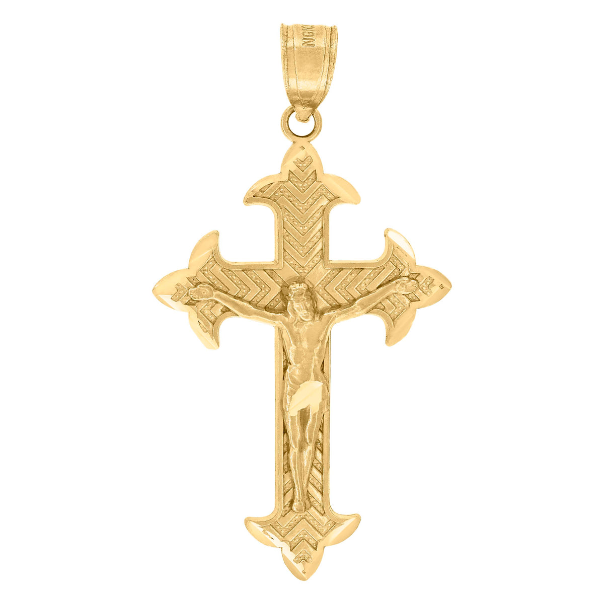 10kt Yellow Gold Diamond-Cut Unisex Cross Crucifix Religious Charm Pendant
