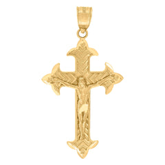 10kt Yellow Gold Diamond-Cut Unisex Cross Crucifix Religious Charm Pendant