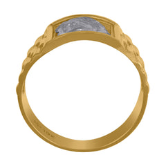 10kt Two-Tone Gold Mens Diamond-Cut Textured Initial Letter F Band Ring