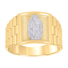10kt Two-Tone Gold Mens Diamond-Cut Textured Initial Letter E Band Ring