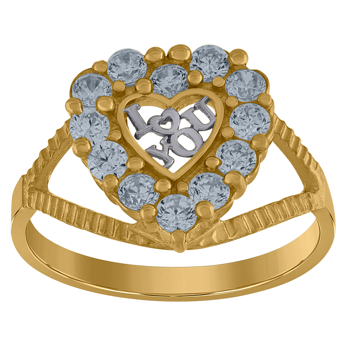 10kt Two-Tone Gold Mens Cubic Zirconia Hexagon Engagement Ring