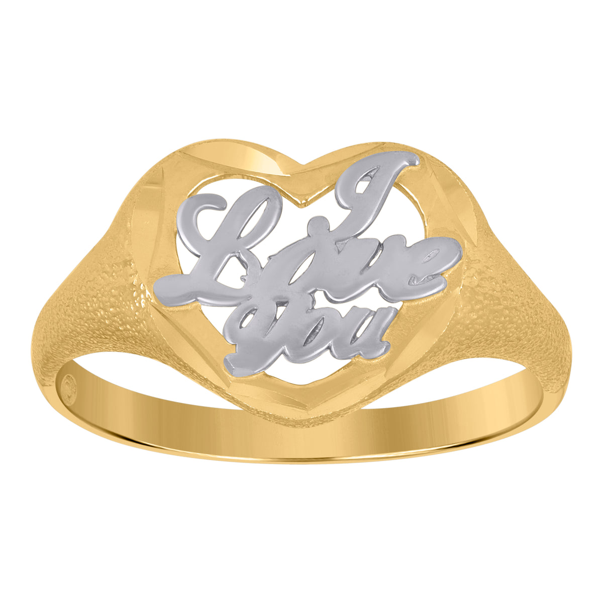 10Kt Gold Womens Two-Tone Dc I Love You Heart Band Ring
