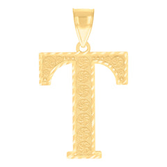 10kt Yellow Gold Unisex Initial Alphabet T Charm Pendant