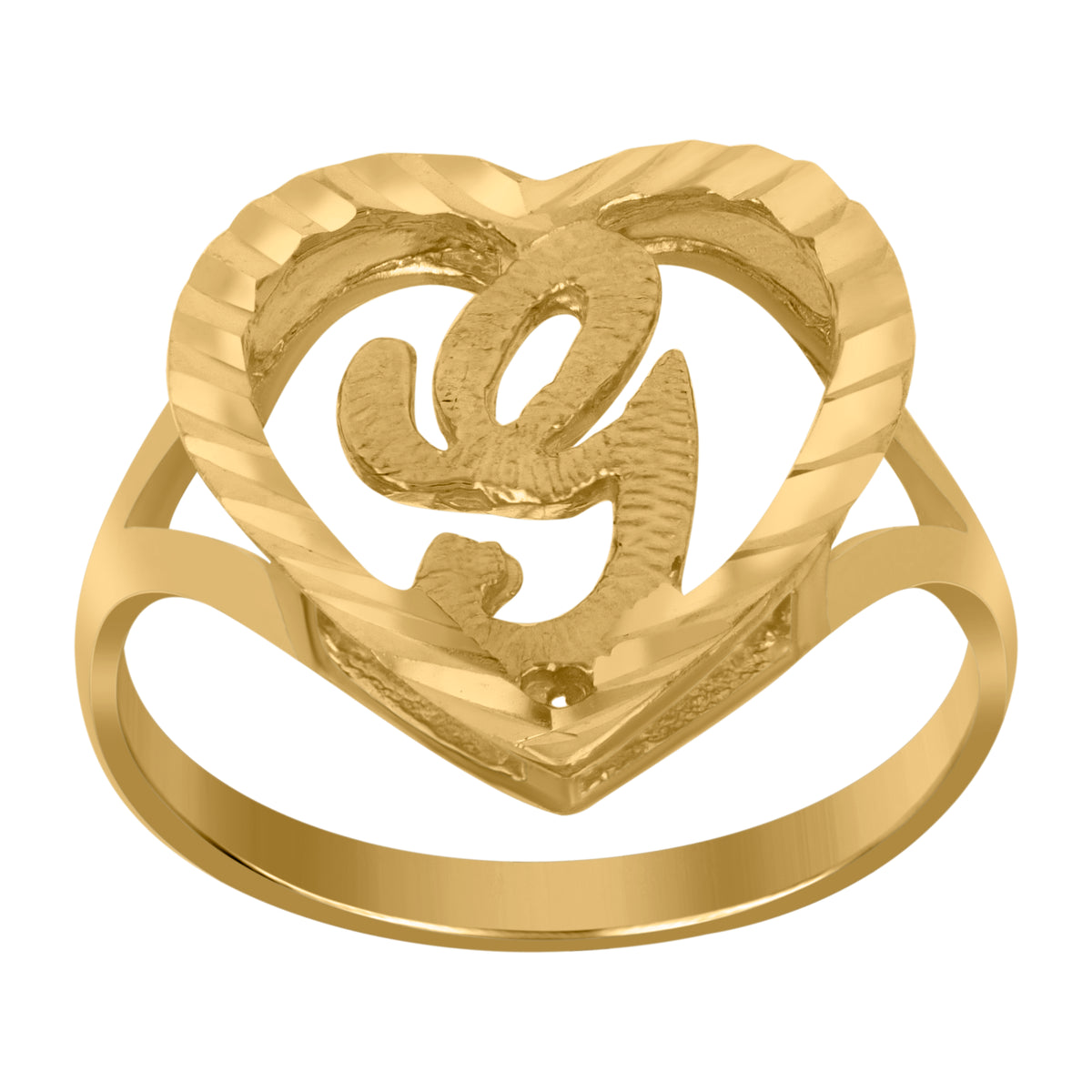 10kt Yellow Gold Womens Diamond-Cut Textured Heart Initial Letter G Band Ring