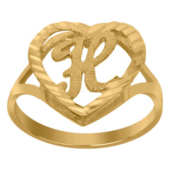 10kt Yellow Gold Womens Diamond-Cut Textured Heart Initial Letter H Band Ring