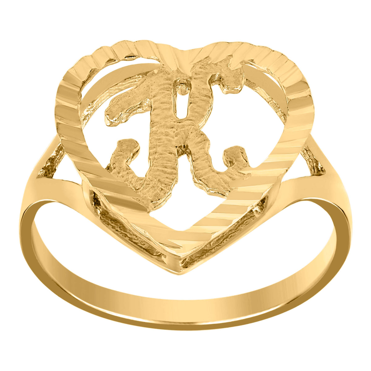 10kt Yellow Gold Womens Diamond-Cut Textured Heart Initial Letter K Band Ring