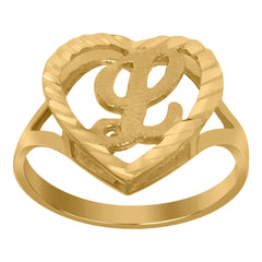 10kt Yellow Gold Womens Diamond-Cut Textured Heart Initial Letter L Band Ring