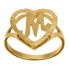 10kt Yellow Gold Womens Diamond-Cut Textured Heart Initial Letter M Band Ring