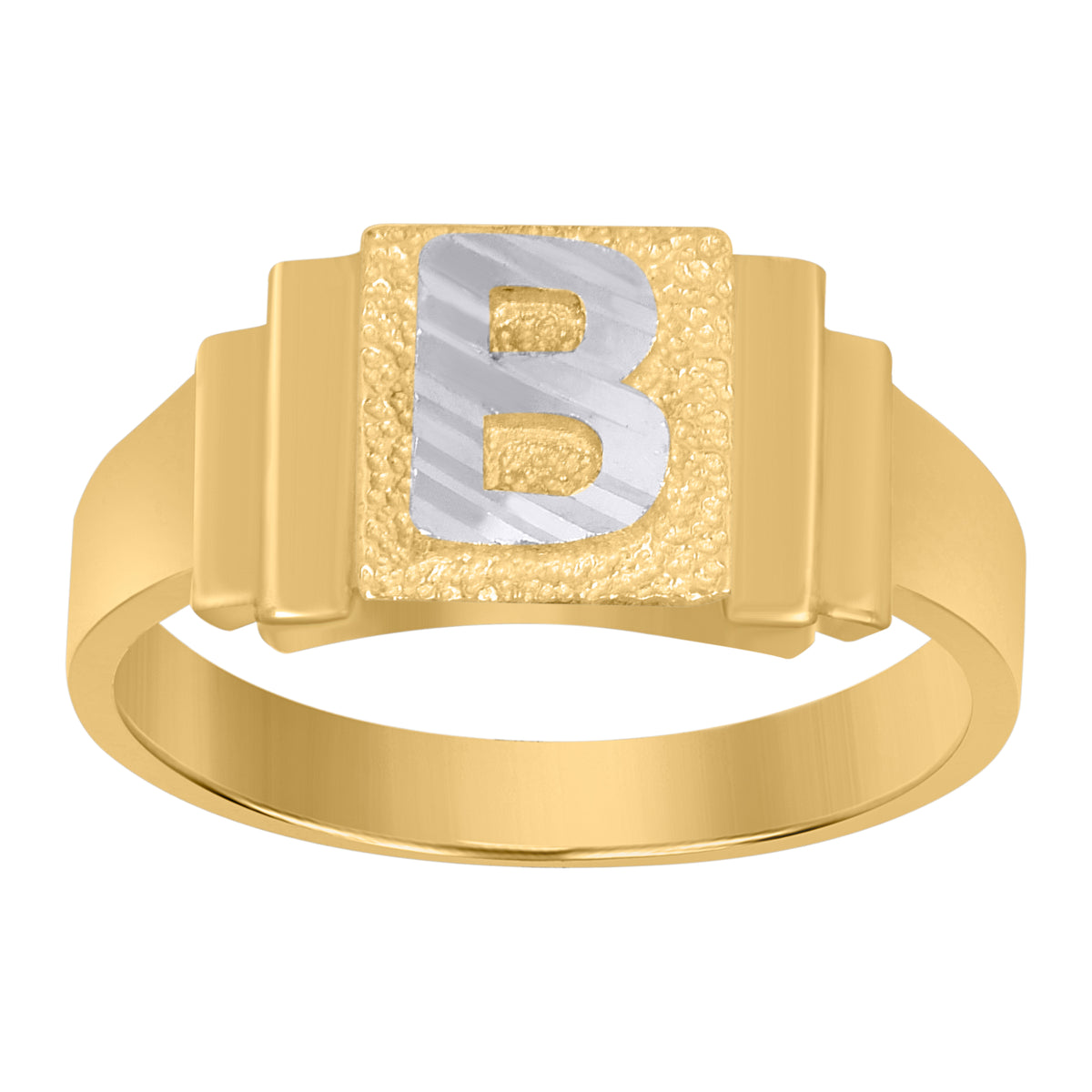 10Kt Two-Tone Gold Unisex Initial Alphabet B Ring
