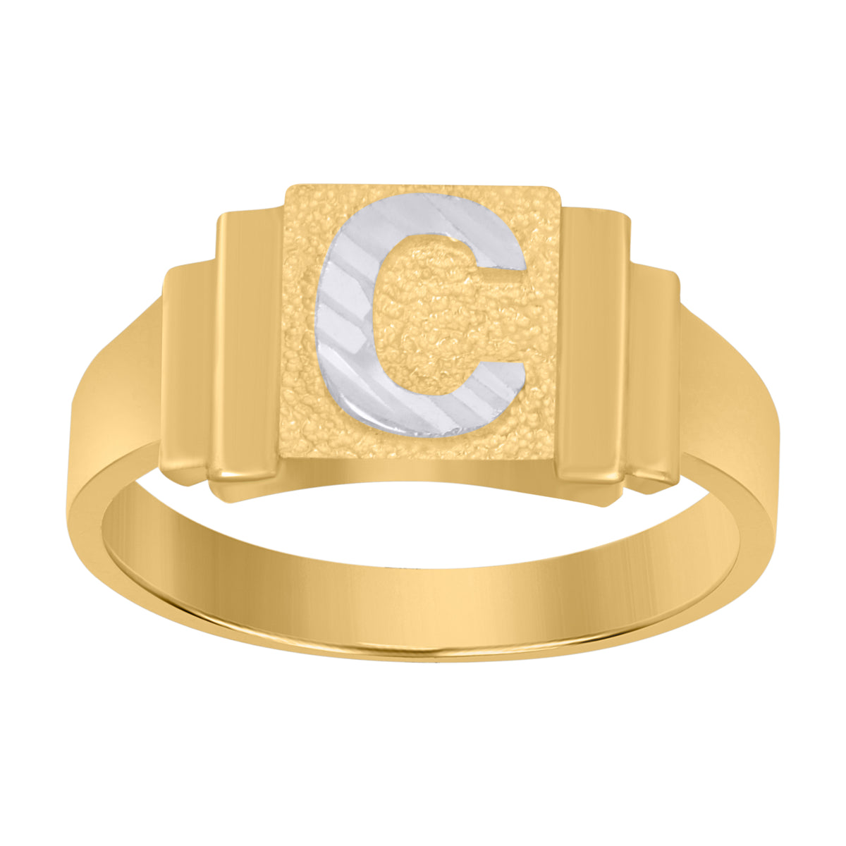 10Kt Two-Tone Gold Unisex Initial Alphabet C Ring