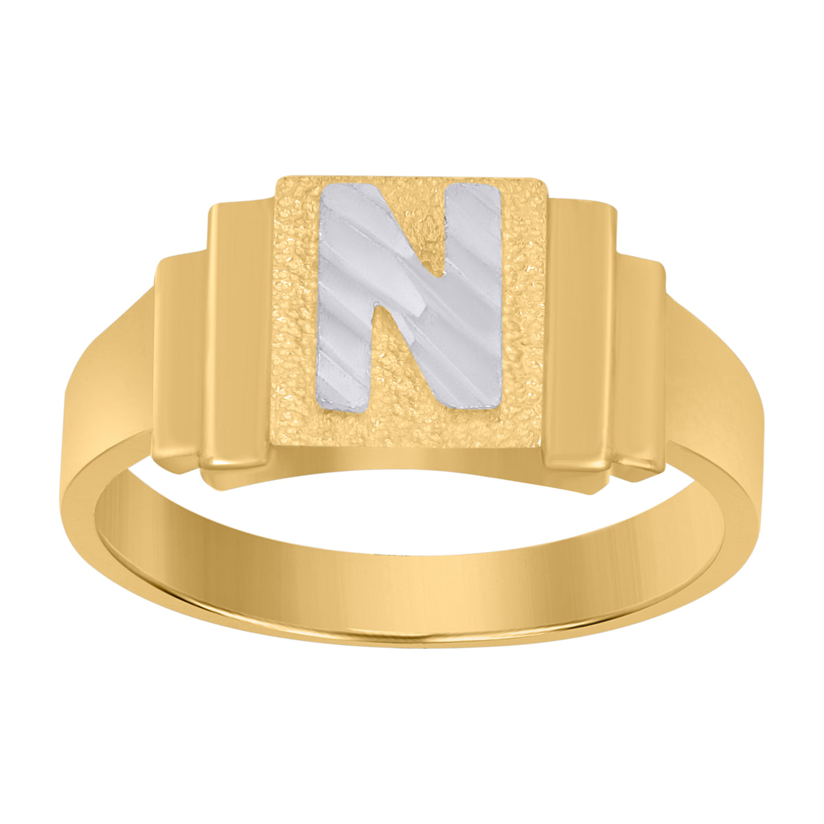 10Kt Two-Tone Gold Unisex Initial Alphabet N Ring