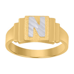 10Kt Two-Tone Gold Unisex Initial Alphabet N Ring