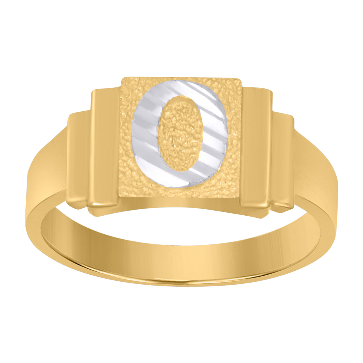10Kt Two-Tone Gold Unisex Initial Alphabet O Ring