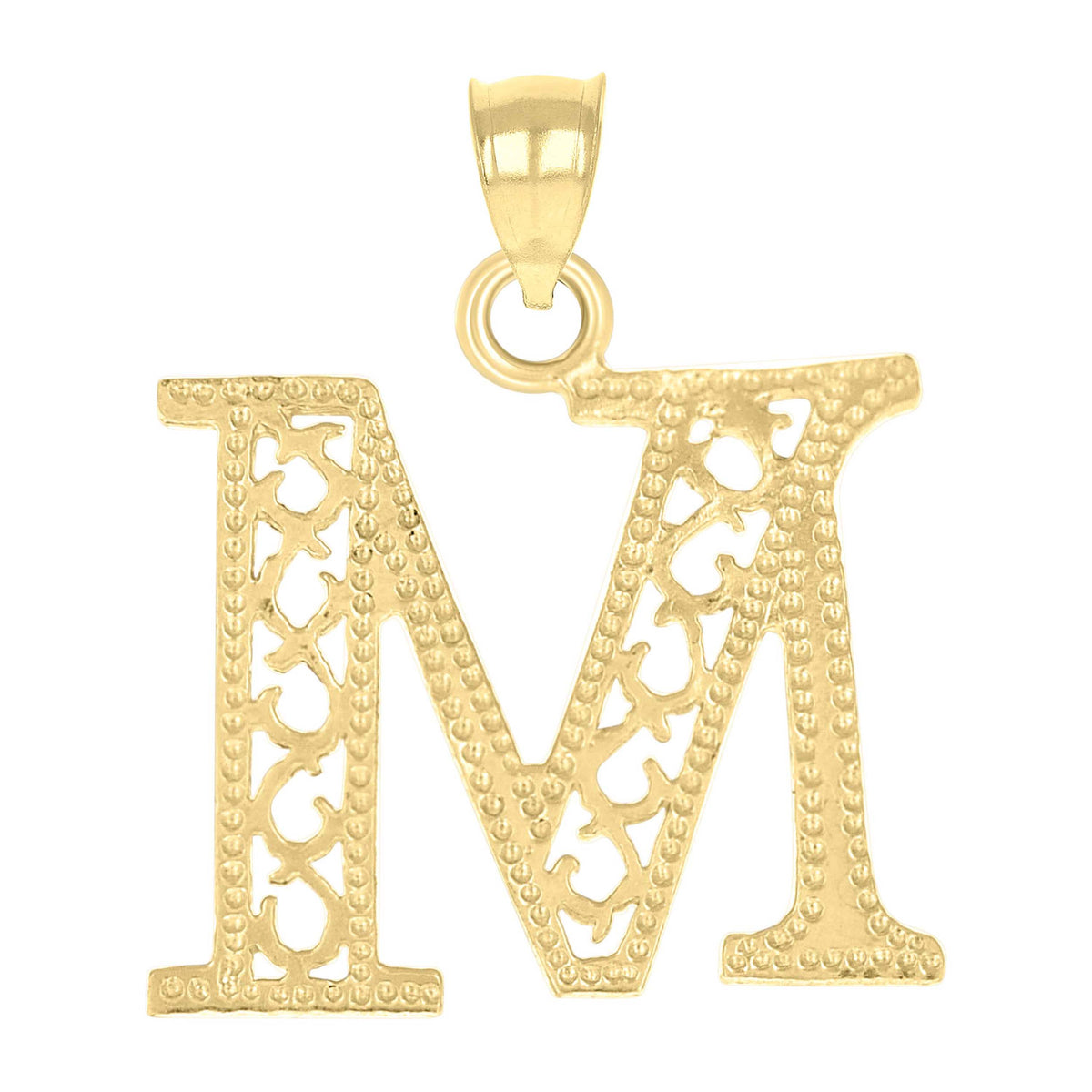 10kt Yellow Gold Unisex Initial Letter M Charm Pendant