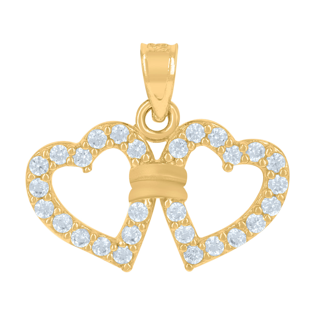 10kt Yellow Gold Cubic-Zirconia Womens Double Heart Charm Pendant