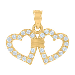 10kt Yellow Gold Cubic-Zirconia Womens Double Heart Charm Pendant