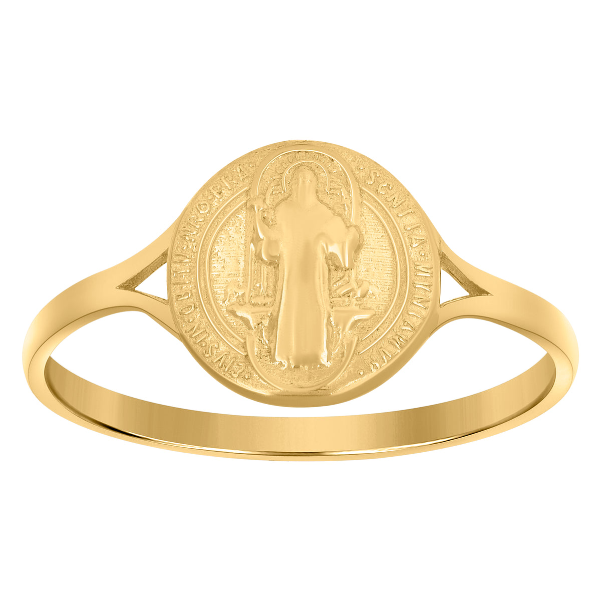 10Kt Yellow Gold Womens Textured Saint Benedict Religious Ring