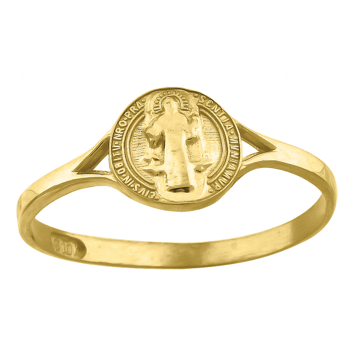 10Kt Yellow Gold Mens Saint St Benedict Religious Ring