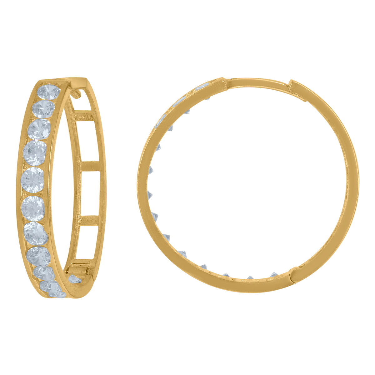10kt Yellow Gold Womens Single Row CZ Cubic Zirconia Hoop Earrings