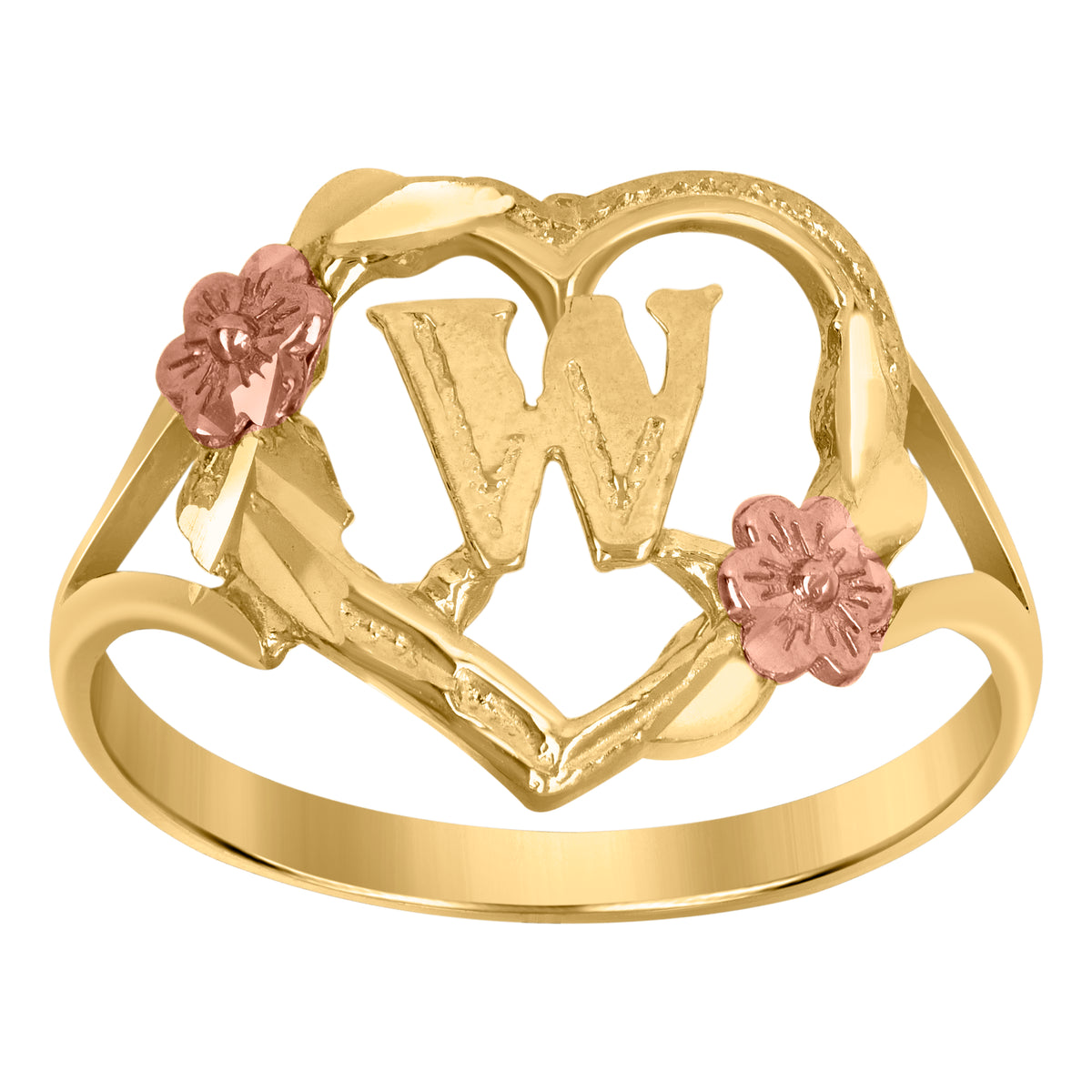 10kt Two-Tone Gold Womens W Heart Initials Ring