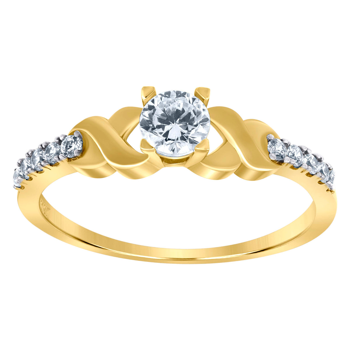10kt Yellow Gold Womens Round Cubic Zirconia Engagement Ring