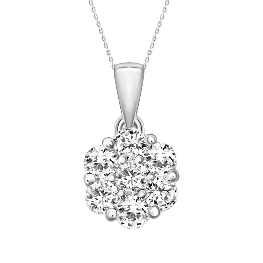 LADIES PENDANT WITH CHAIN 0.75CT ROUND DIAMOND 14K WHITE GOLD