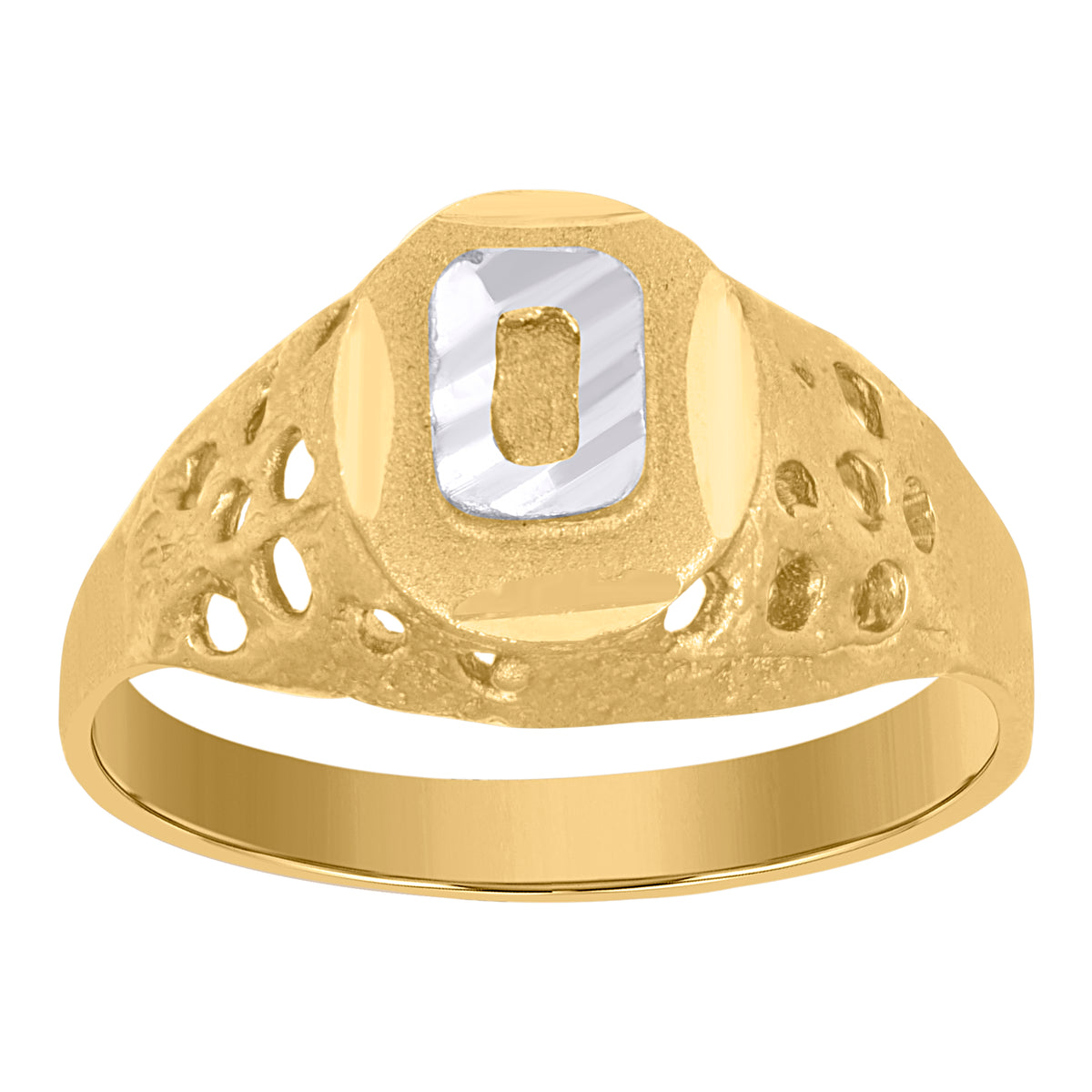 10kt Two-Tone Gold Mens Diamond-Cut Textured Oval Initial Letter O Band Ring