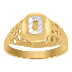 10kt Two-Tone Gold Mens Diamond-Cut Textured Oval Initial Letter O Band Ring