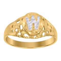 10kt Two-Tone Gold Mens Diamond-Cut Textured Oval Initial Letter W Band Ring