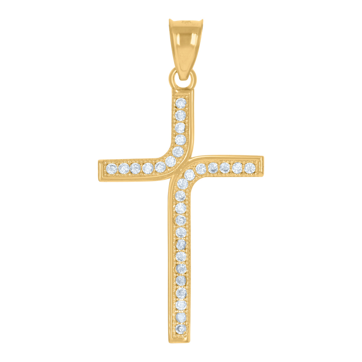 10kt Two-Tone Gold Unisex Cubic Zirconia Cubic-Zirconia Cross Religious Charm Pendant