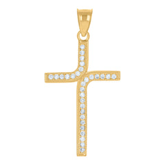 10kt Two-Tone Gold Unisex Cubic Zirconia Cubic-Zirconia Cross Religious Charm Pendant