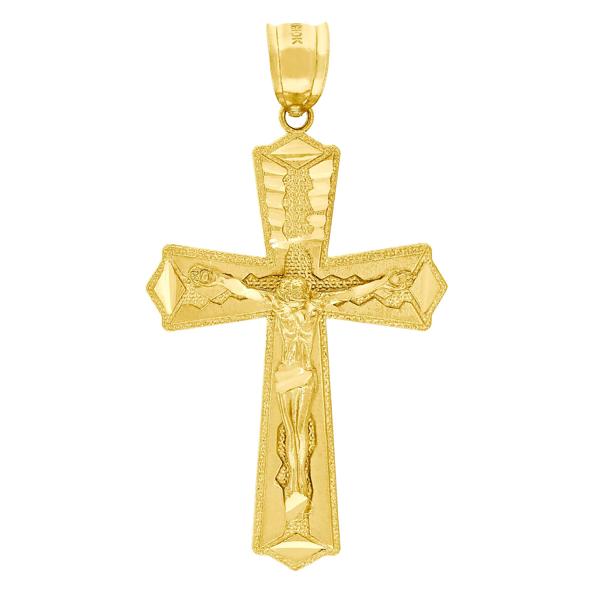 10kt Yellow Gold Diamond-Cut Mens Cross Crucifix Religious Charm Pendant