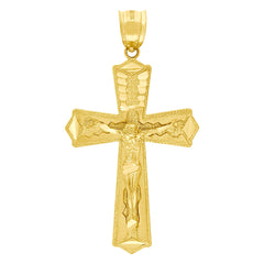 10kt Yellow Gold Diamond-Cut Mens Cross Crucifix Religious Charm Pendant