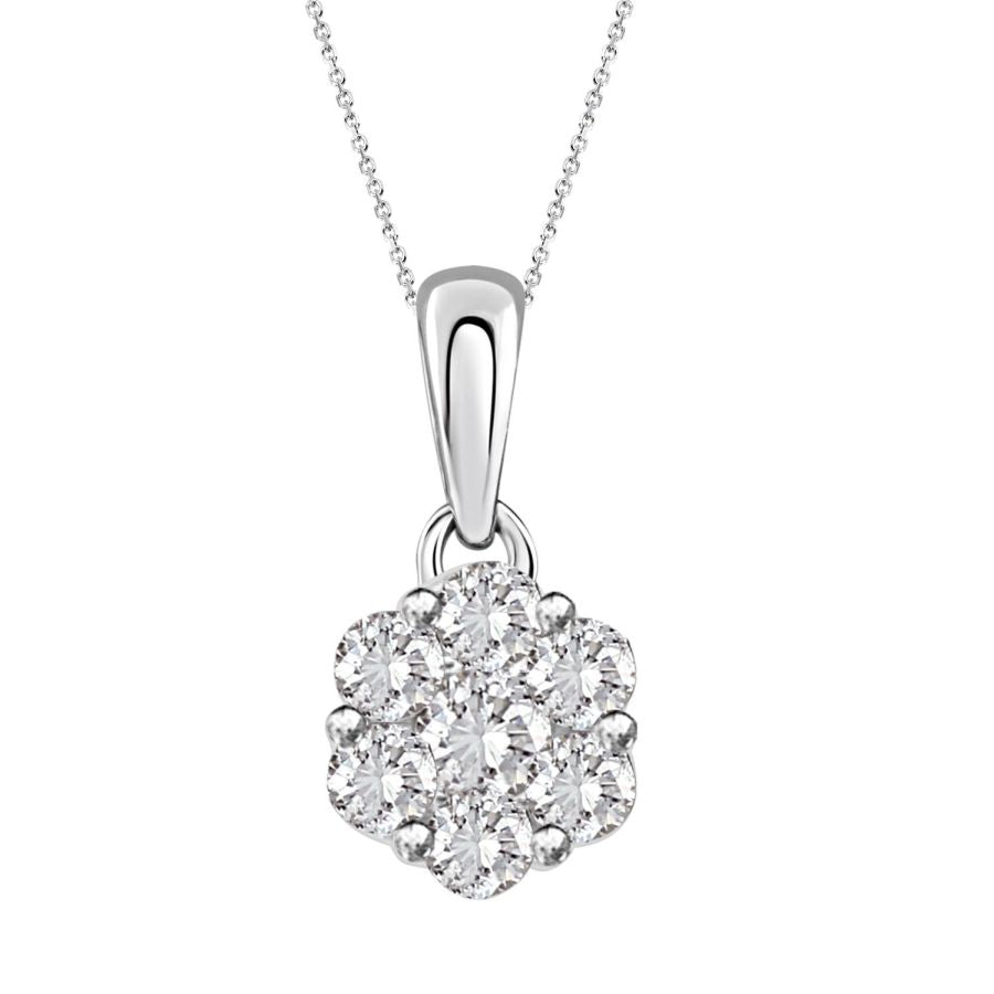 LADIES  PENDANT WITH CHAIN 1.00CT ROUND DIAMOND 14K WHITE GOLD