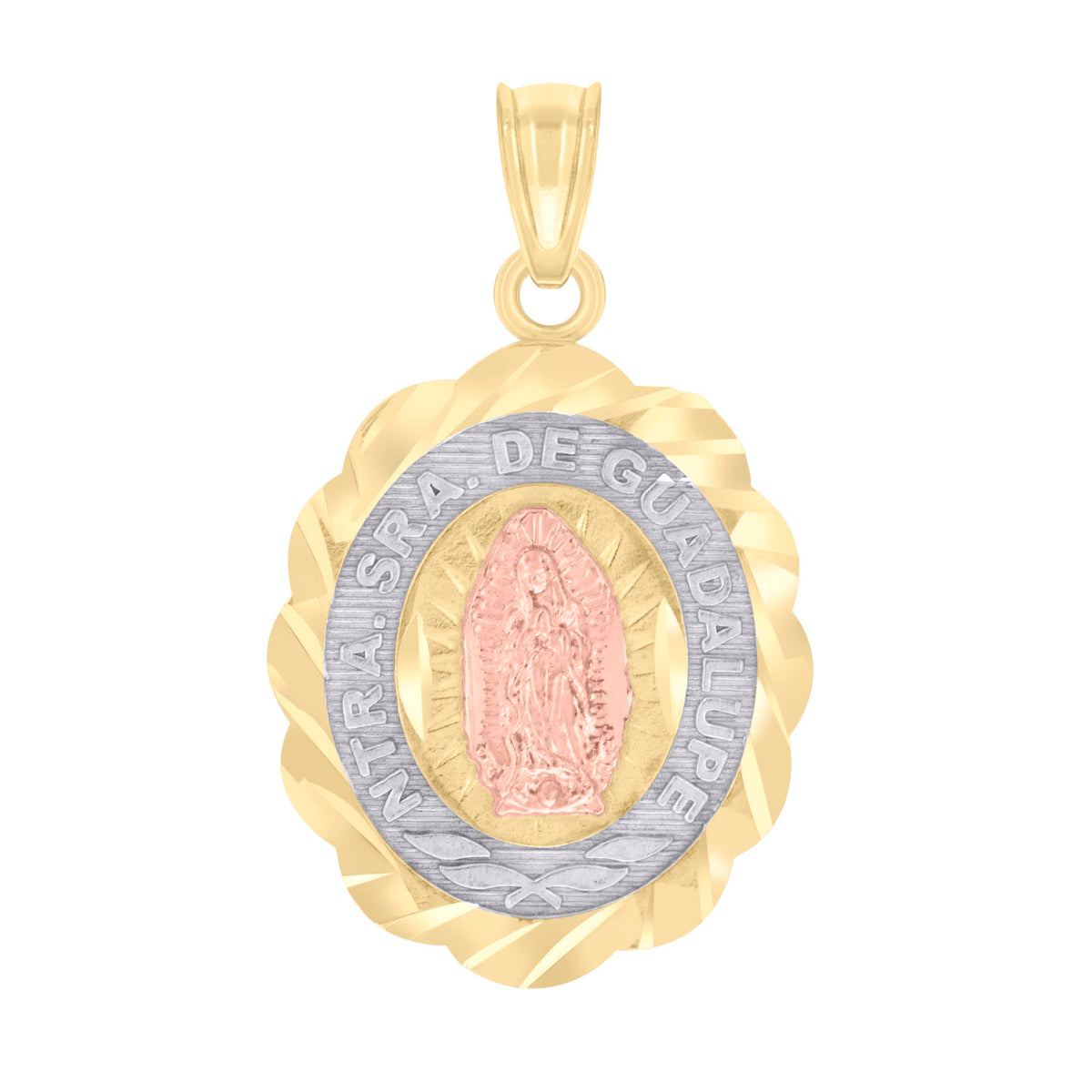 10kt Tri-Color Gold Mens Diamond-Cut Lady Of Guadalupe Religious Charm Pendant