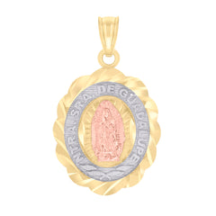 10kt Tri-Color Gold Mens Diamond-Cut Lady Of Guadalupe Religious Charm Pendant