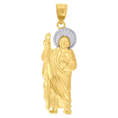 10kt Two-Tone Gold Diamond-Cut Unisex Saint Jude Religious Charm Pendant