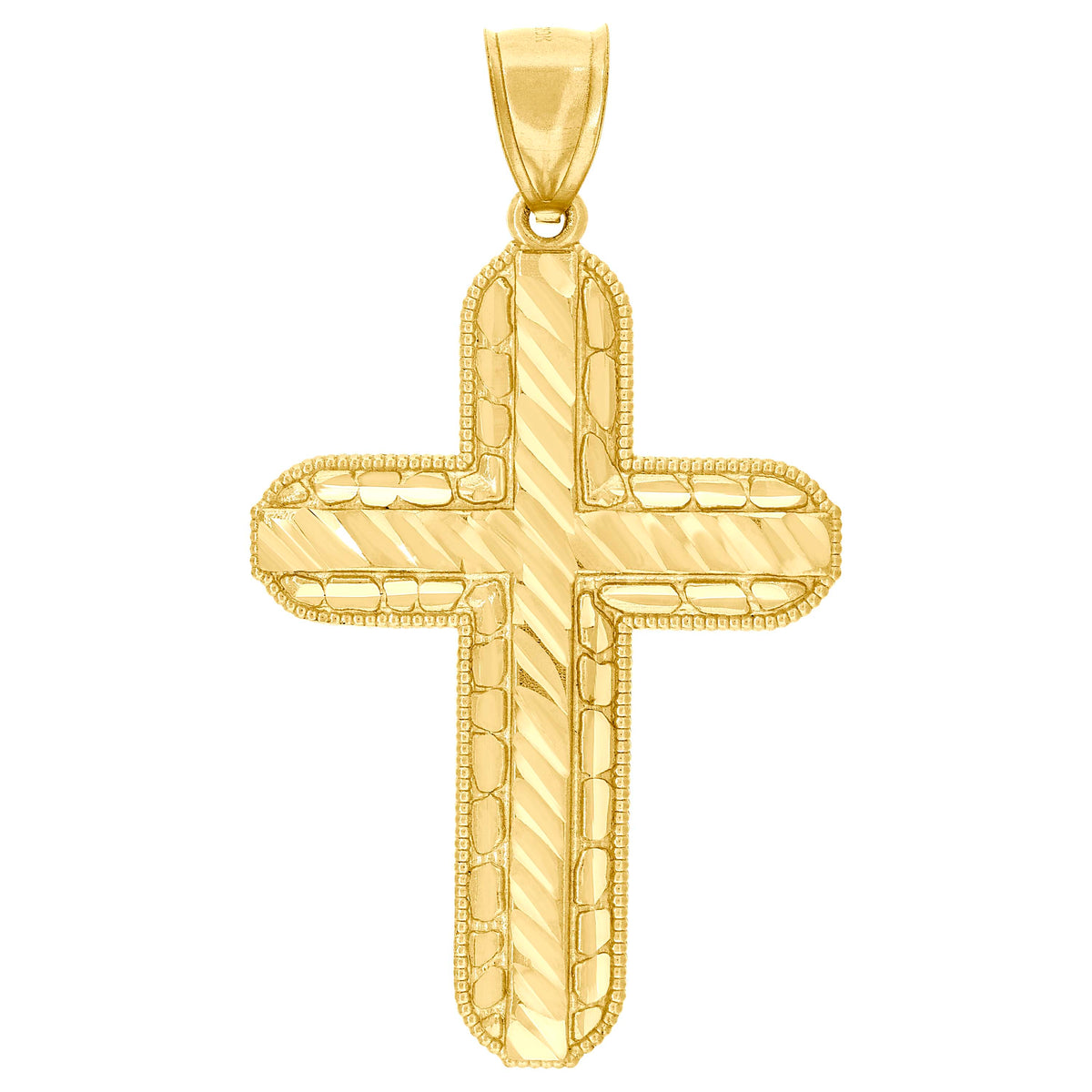 10kt Yellow Gold Diamond-Cut Mens Nugget Cross Religious Charm Pendant