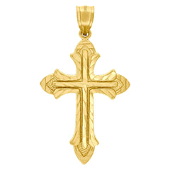 10kt Yellow Gold Diamond-Cut Mens Cross Religious Charm Pendant