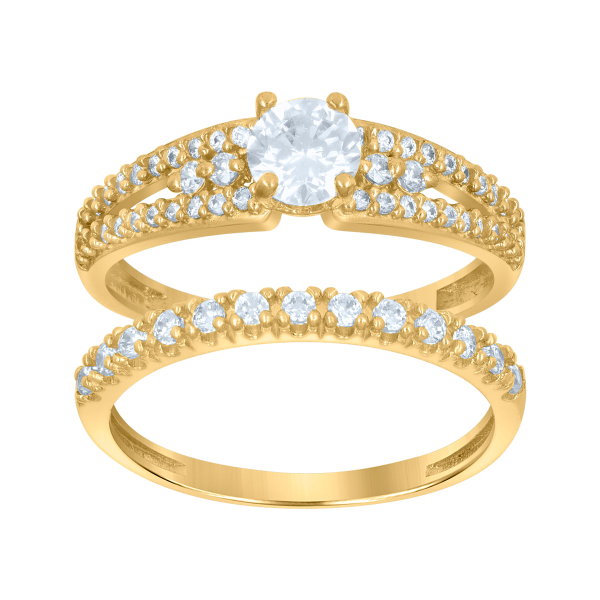 10kt Gold Womens Two-Tone CZ Split Shank Heart Band Ring