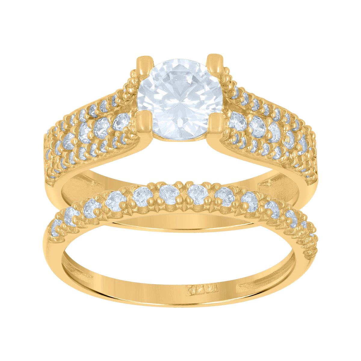 10kt Gold Womens Two-Tone CZ Split Shank 1.7mm Heart Band Ring