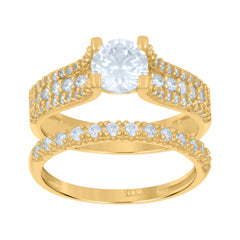10kt Gold Womens Two-Tone CZ Split Shank 1.7mm Heart Band Ring